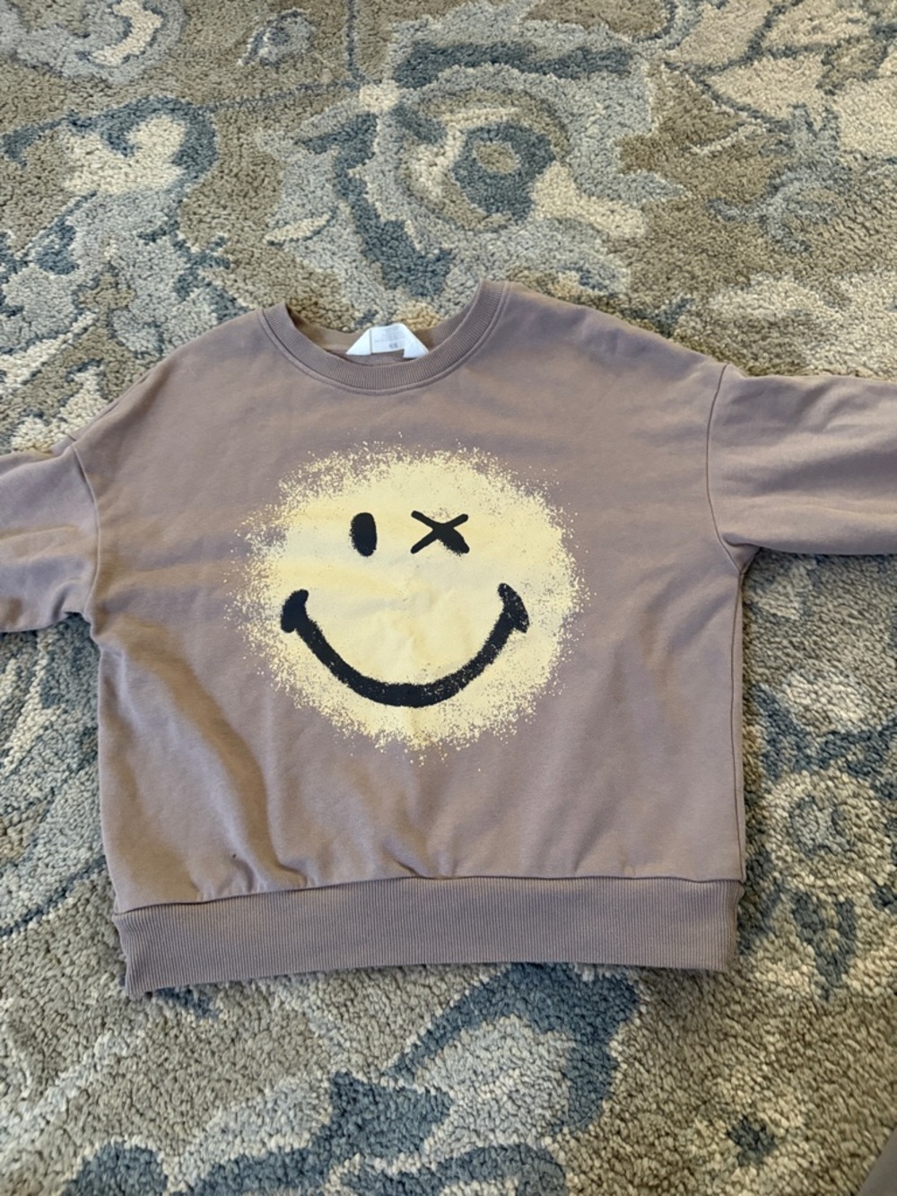 H&M Taupe Sweatshirt with Yellow Smiley Graphic